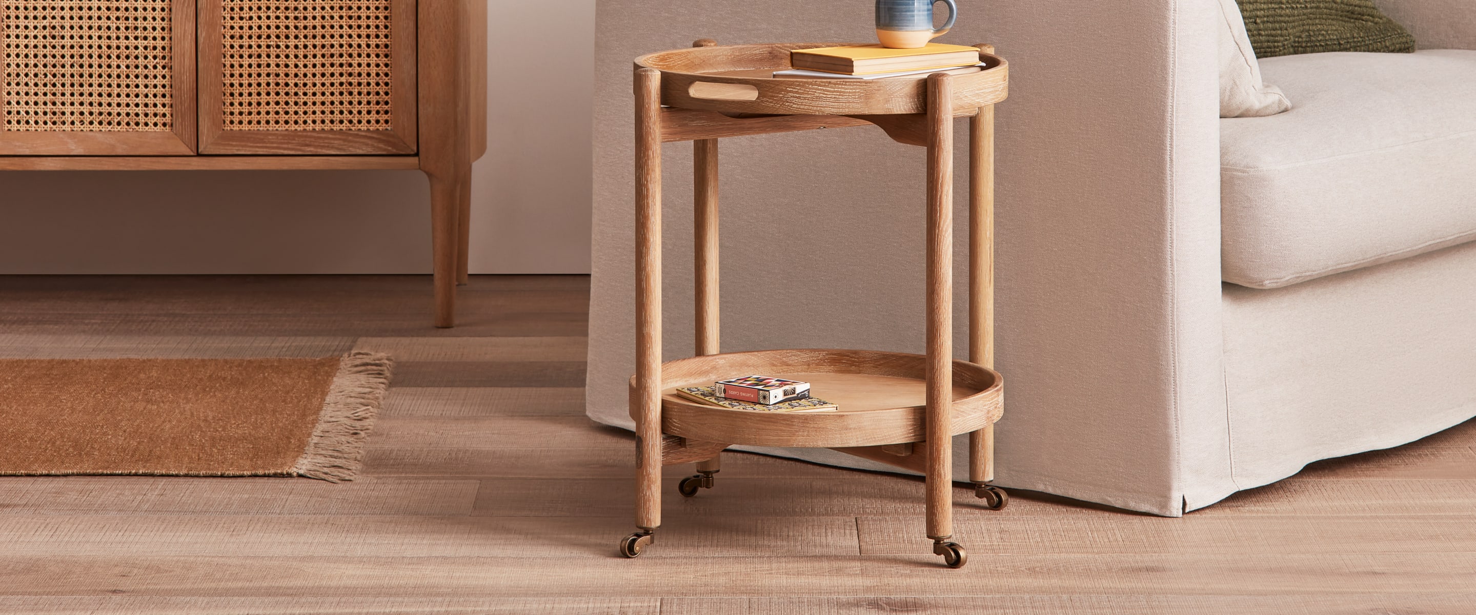 Meals On Wheels Side Table in Whitewashed Oak | Collapsible Side